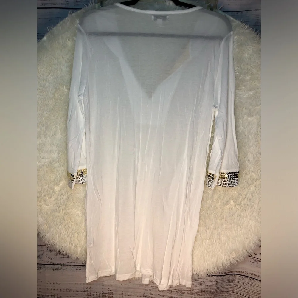 VENUS White Silver Embellished Tunic 3/4 Sleeve Medium NWOT - Picture 9 of 14